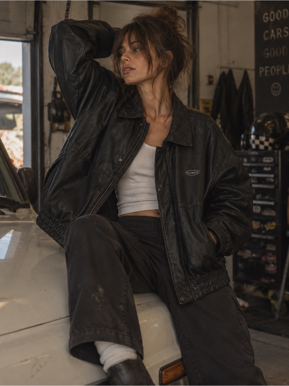 Sumac x Peterbilt Black Leather Bomber Jacket Made in Canada Men’s L